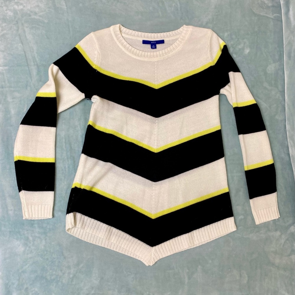 Apt 9 Chevron Lightweight Sweater White Black Yellow Sz XS